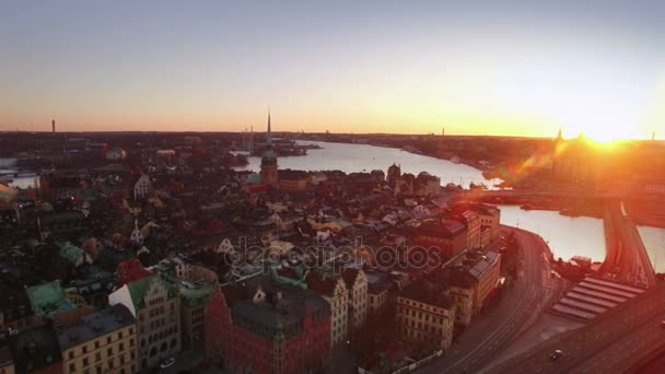 Flygfoto Stockholm City Riddarholmen — Stockvideo
