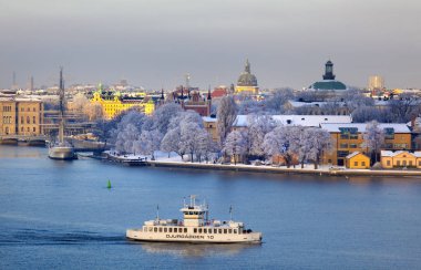 Stokholm'un Skeppsholmen bir soğuk kış günü