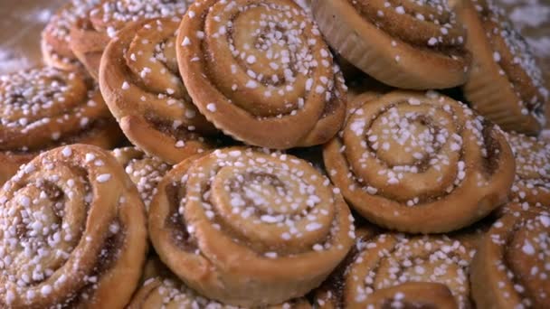 Freshly Baked Homade Cinnamon Rolls Buns — Stock Video