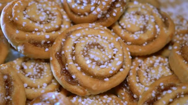 Freshly Baked Homade Cinnamon Rolls Buns — Stock Video