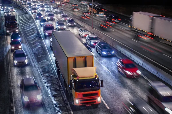 Stockholm Stad Nachts Highway Traffic — Stockfoto