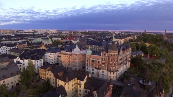 Flygfoto Över Stockholm City Tidigt Morgonen — Stockvideo