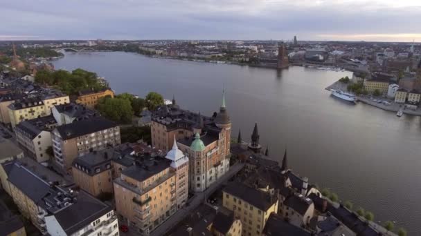 Vista Aérea Cidade Estocolmo Manhã Cedo — Vídeo de Stock