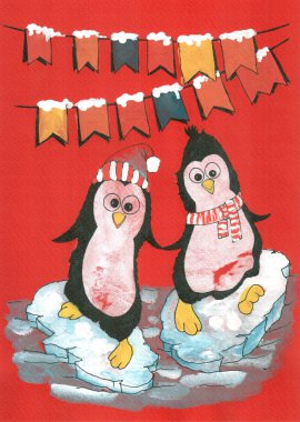 Mutlu yeni yıl penguenler