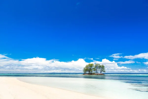 塞舌尔群岛。白珊瑚海滩沙子和蔚蓝的印度洋. — 图库照片