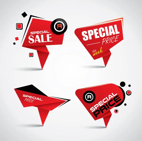 Sale and special offer bubble banner set in vibrant red color — Stock Vector