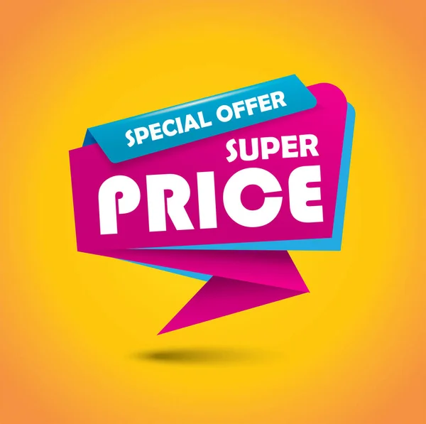 Super price bubble banner in vibrant pink and blue colors — Stock Vector