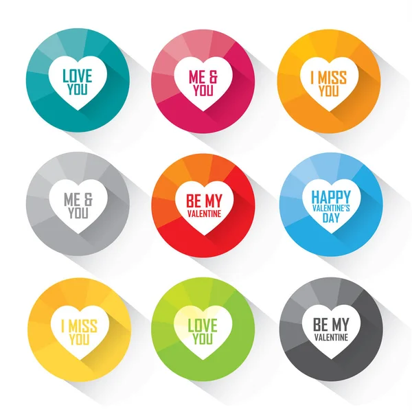 Love and valentine greetings in vector heart set - colorful flat design — Stock Vector