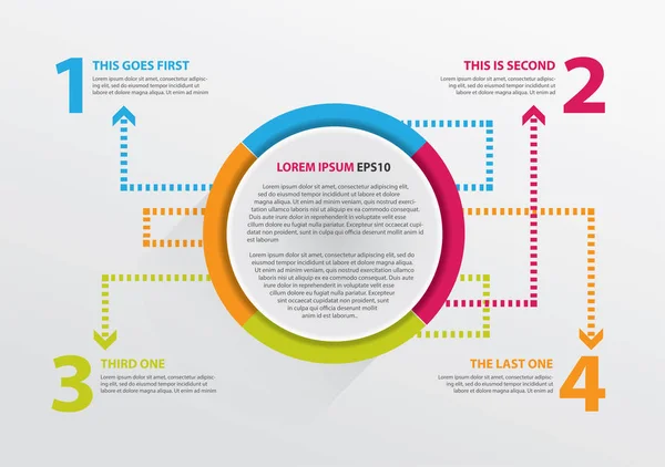 Infografika s barevné kolo design, šipky a čísla možnosti šablona — Stockový vektor