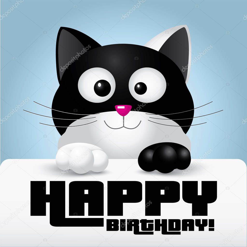 Images: birthday wishes with cats | Black and white cat holding a happy