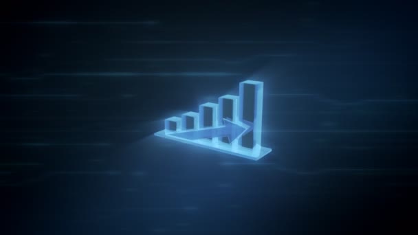 3d chart showing profit, spinning in 360 degree on a blue digital background with light effects, loop animation — Stock Video