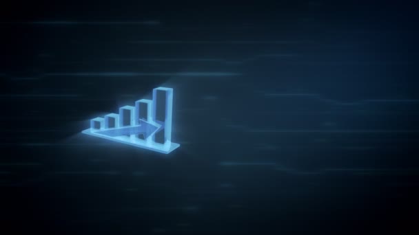Grafico 3d che mostra il profitto, girando a 360 gradi su sfondo digitale con effetti di luce, animazione loop con posto per altri contenuti — Video Stock