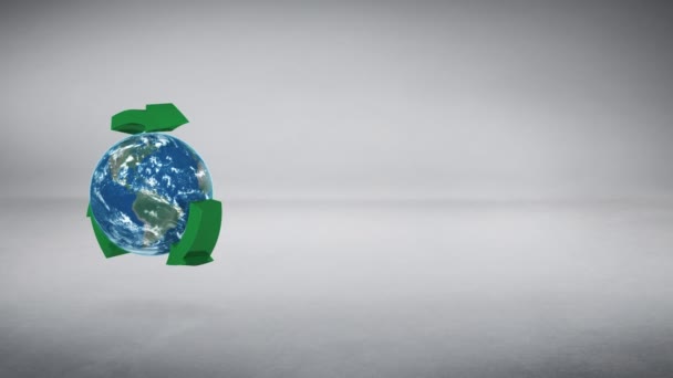 Aarde Recycle Animatie Studio Achtergrond Met Groene Pijlen Het Ronddraaien — Stockvideo