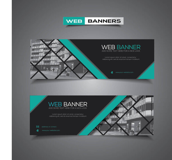 Web banner with abstract vector design and masked area for any image, green and black colors