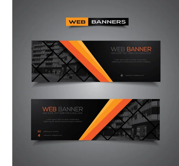Abstract Vector Banner Voor Webdesign Sjabloon Afdrukken Zwart Oranje Sterk — Stockvector