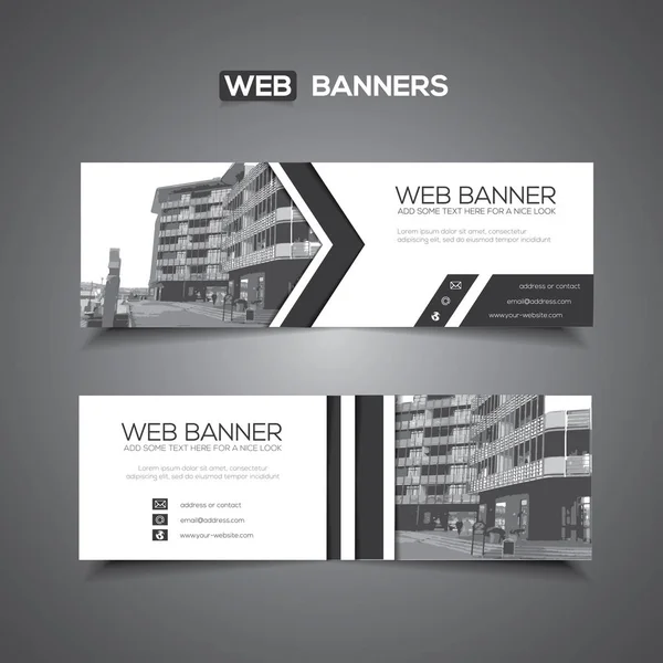 Banner Site Preto Branco Cabeçalho Rodapé Horizontal Com Elementos Design — Vetor de Stock