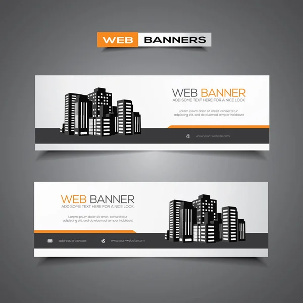 Banner Header Voor Website Print Gebruik Abstract Design Met Wolkenkrabbers — Stockvector