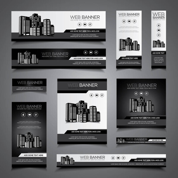 Set for corporate banner, cover, flyer or business card, abstract template with buildings 