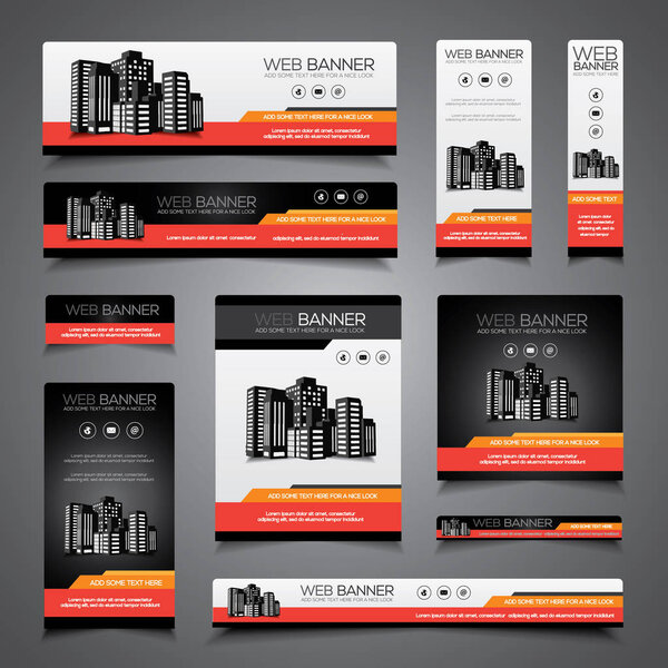 Set for corporate banner, cover, flyer or business card, abstract template with buildings 