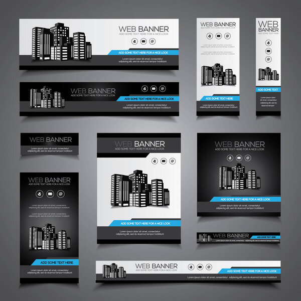 Set for corporate banner, cover, flyer or business card, abstract template with buildings 
