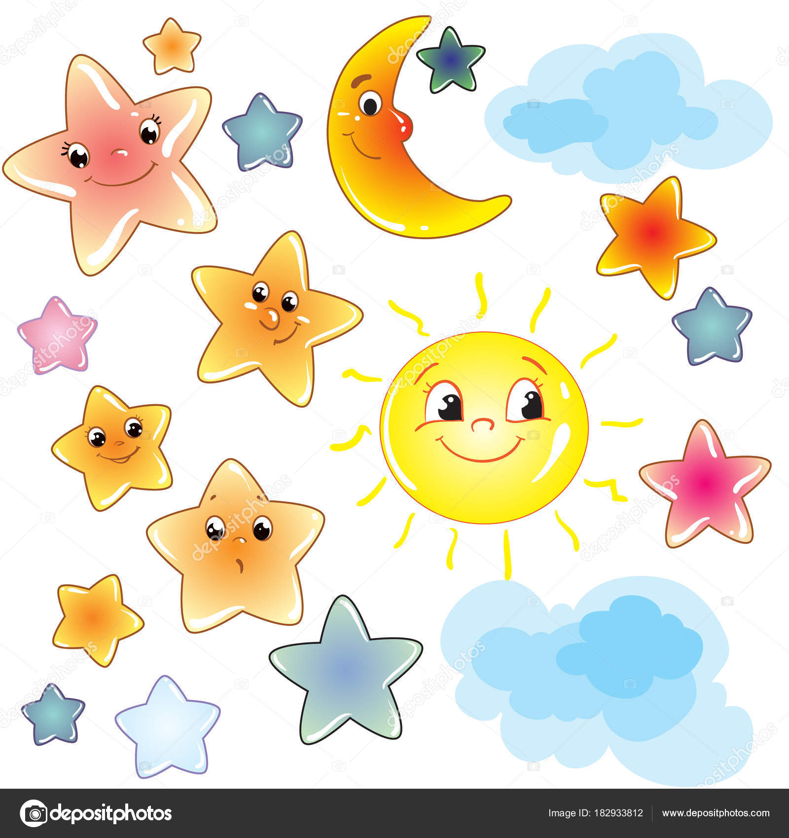 Funny Cute Stars On Transparent Background Clip Art With Moon And.