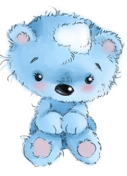 Schattige teddybeer teken zitten cartoon afbeelding geïsoleerd op witte achtergrond. — Stockfoto