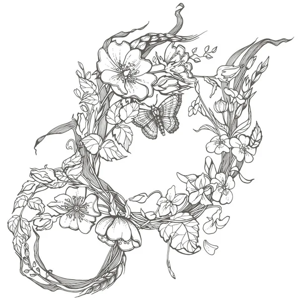 Wilde hond rose bloemen frame contour inkt volwassen kleurplaat tekening vector clipart op witte achtergrond. — Stockvector