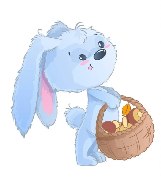 Mutlu bunny ile sonbahar yaprakları ve mantar suluboya stil vektör şeffaf arka plan üzerinde izole karikatür