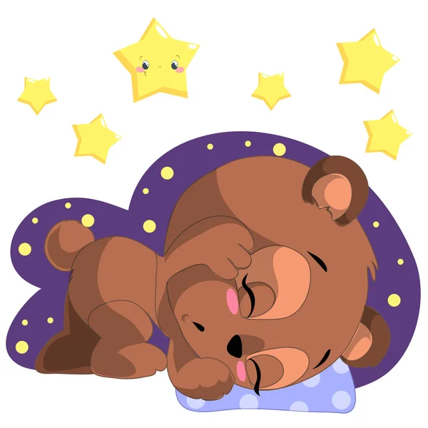 Сплячий мультяшний ведмідь Кліпарт Вектор з місяцем і зірками — стоковий вектор