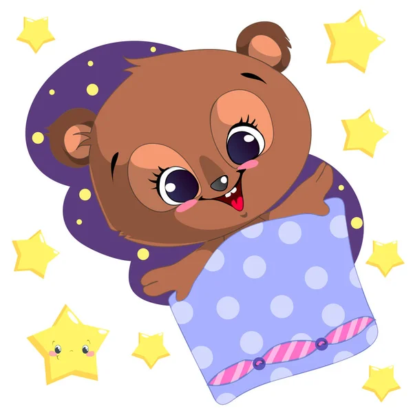 Στον ύπνο κινούμενα σχέδια αρκούδα clipart διάνυσμα με φεγγάρι και αστέρια — Διανυσματικό Αρχείο