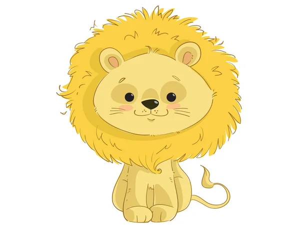 Bonito amarelo bebê leão desenho animado vetor clipart —  Vetores de Stock