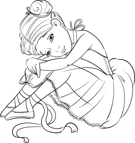 Linda pequena bailarina menina esboço colorir página — Fotografia de Stock
