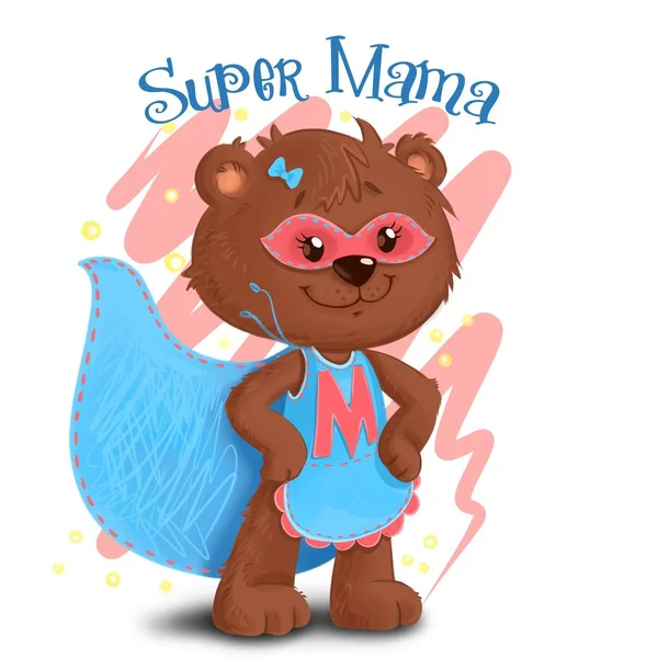 Oso madre Supemom superhéroe en un vestido azul . —  Fotos de Stock