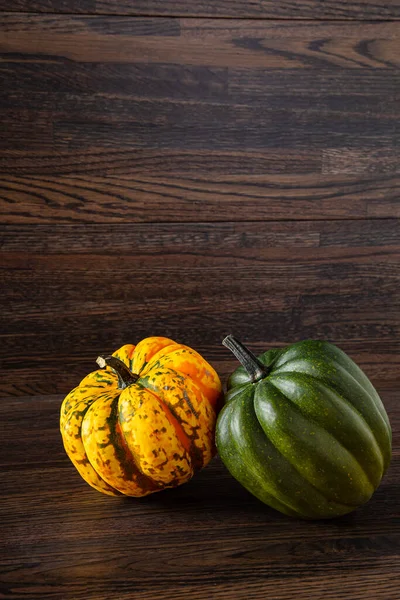 Orange Green Sweet Dumpling Squash Dark Wood Background — Stock Photo, Image