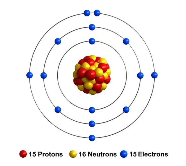 原子结构的磷的 3d 渲染 — 图库照片