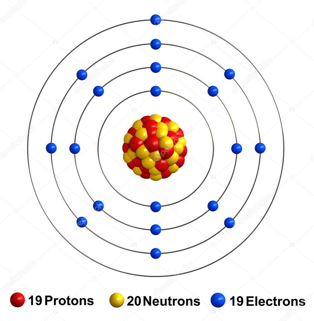 3d render of atom structure of pottasium