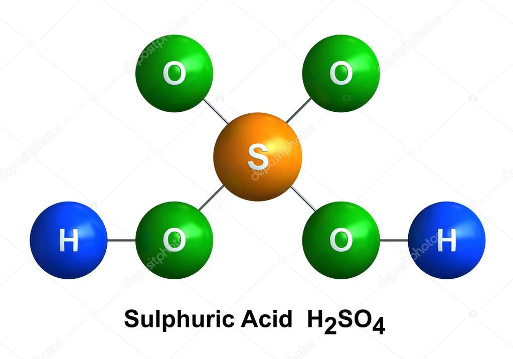 3d render of molecular structure of sulfuric acid