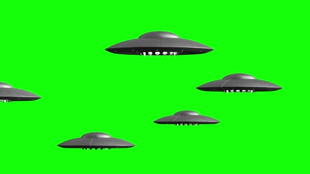 Flying saucers op groen scherm — Stockvideo