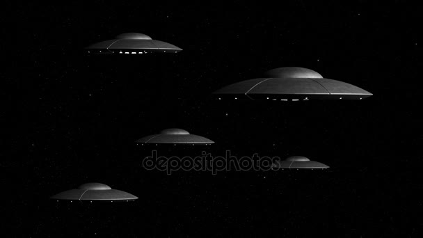 Flying saucers on stars background — Stock Video