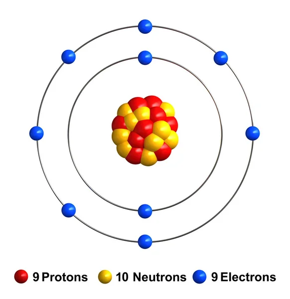 フッ素の原子構造の 3 d レンダリング — ストック写真