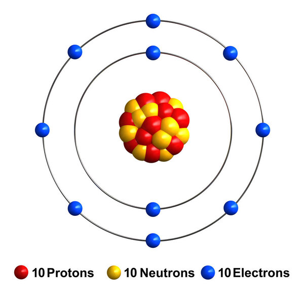 3d render of atom structure of neon