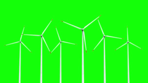 Gerenderte Animation Von Windkraftanlagen Auf Grünem Bildschirm — Stockvideo