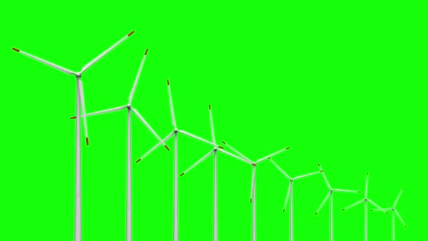 Reso Animazione Delle Turbine Eoliche Sullo Schermo Verde — Video Stock