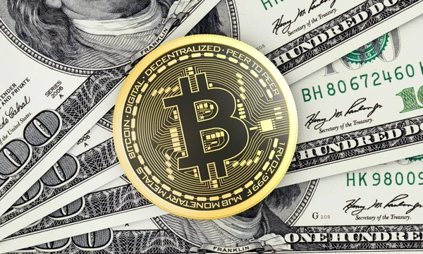 Conceptuele Render Van Fysieke Bitcoin 100 Dollar Biljetten — Stockfoto