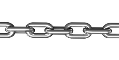 Metal zincirlerin 3D görüntüsü beyaz arkaplan üzerinde izole edilir