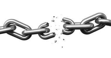 3d render of breaking chains isolated over white background clipart