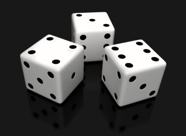 Siyah yansıtıcı arkaplan üzerinde beyaz zarların 3d canlandırmasıName