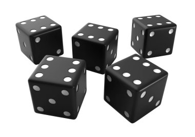 Beyaz arkaplan üzerinde izole edilmiş üç boyutlu siyah zarlar oluşturma