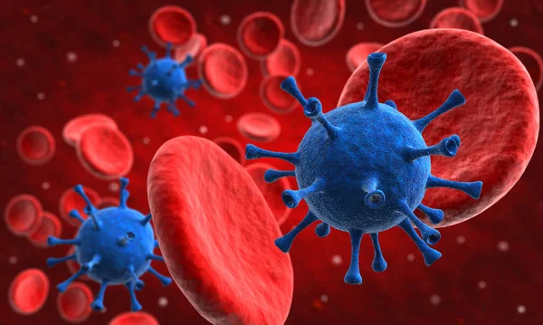 抽象的な赤の背景にコロナウイルスの3Dレンダリング — ストック写真