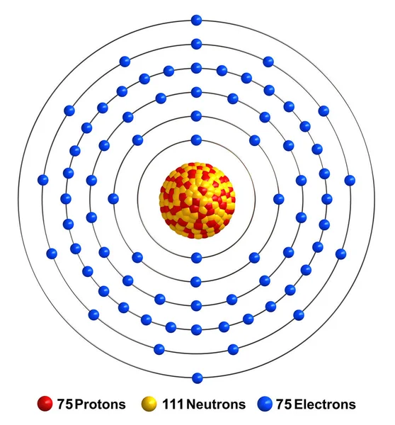 Rhenium Atom Yapısının Boyutlu Görüntülemesi Beyaz Arka Grup Üzerinde Izole — Stok fotoğraf